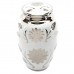 Superior Brass Cremation Ashes Urn  - Adult Size - Gleaming White - Silver Floral Design